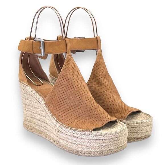 Marc Fisher Annie Perforated Espadrille Platform Wedge Medium Tan Suede Size 11 - Picture 7 of 16